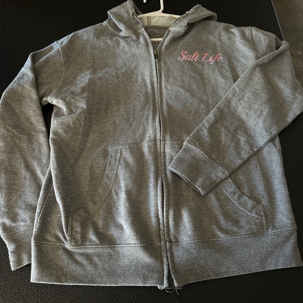 Salt Life Light Gray Zip-Up Hoodie Cozy Sweatshirt